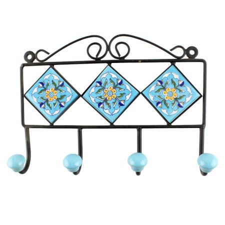 Turquoise Tulip Ceramic Floral Tiles Hook